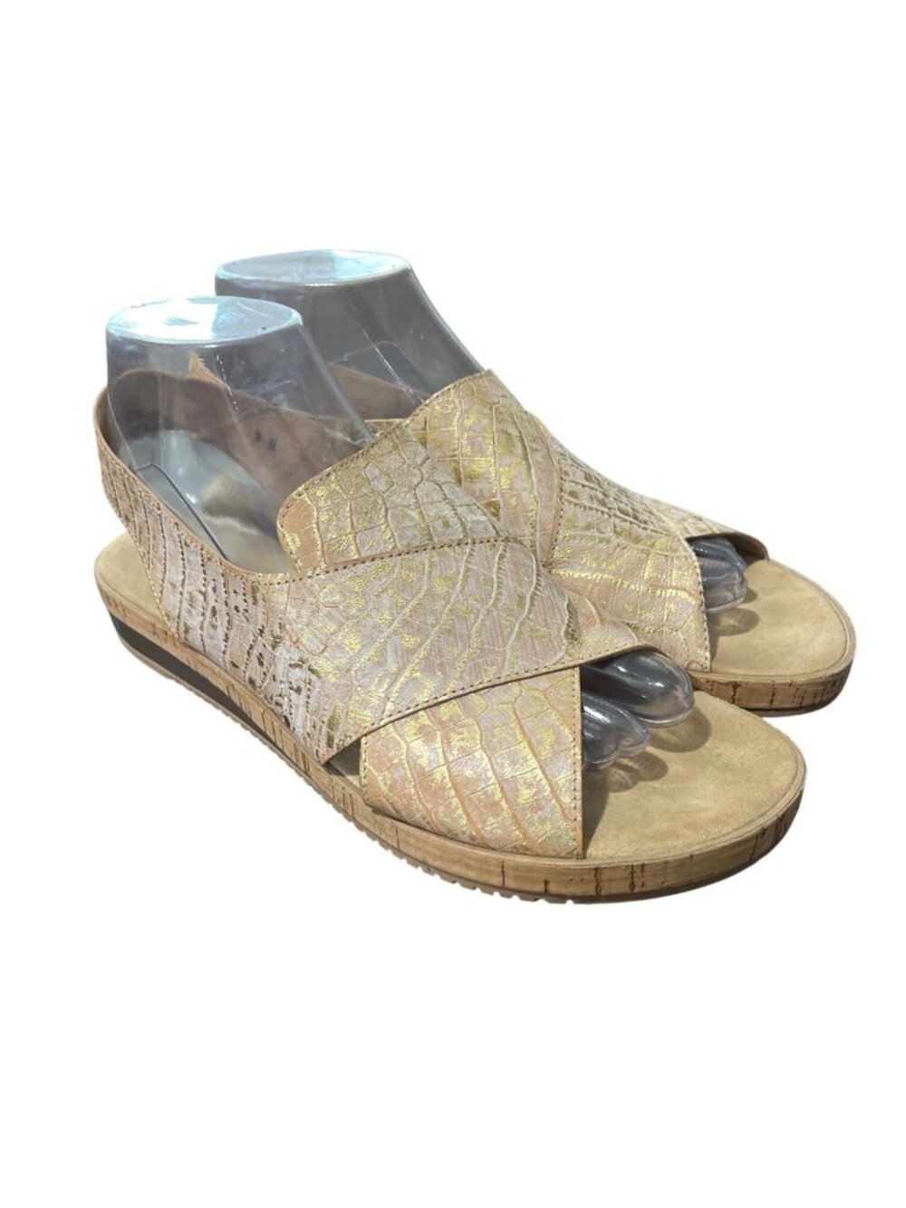 Sesto Meucci Womens Size 9N Sylke Sandals Tan Gold Leather Cork-Sole Italy